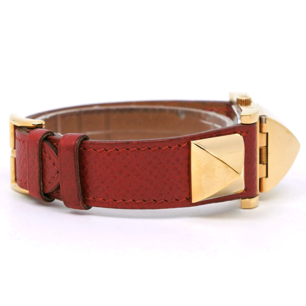 HERMES Watches Quartz Plated Gold , Leather Red Medor White dial Women Used