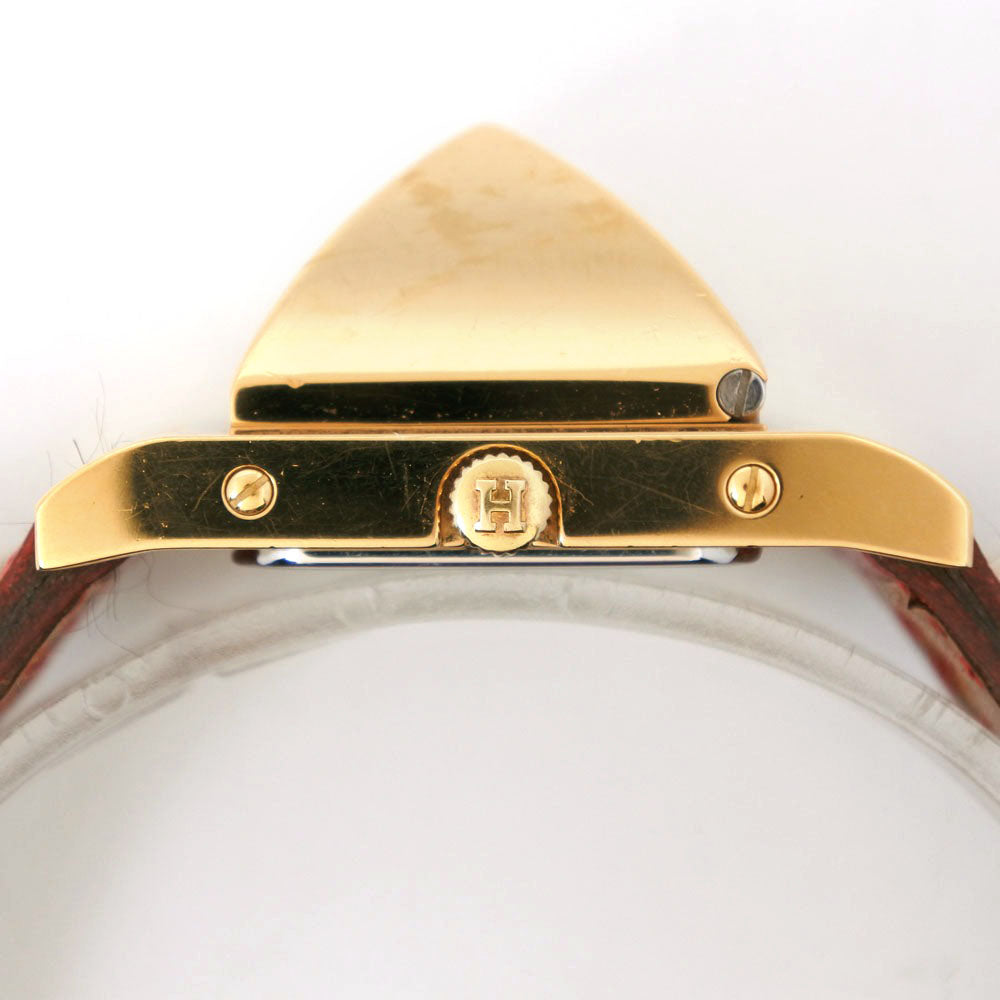 HERMES Watches Quartz Plated Gold , Leather Red Medor White dial Women Used