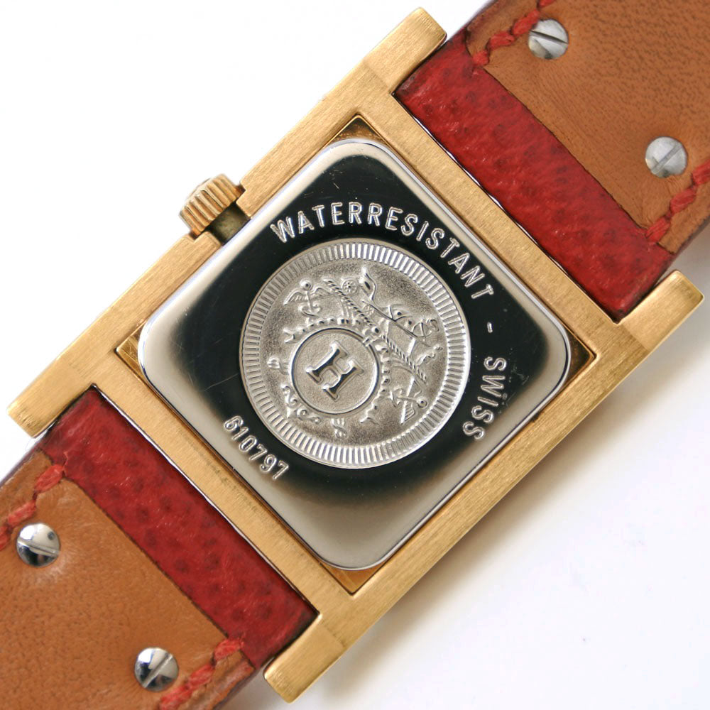 HERMES Watches Quartz Plated Gold , Leather Red Medor White dial Women Used