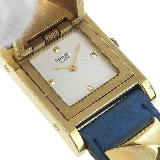 HERMES Watches Quartz Plated Gold , Leather Silver Medor White dial