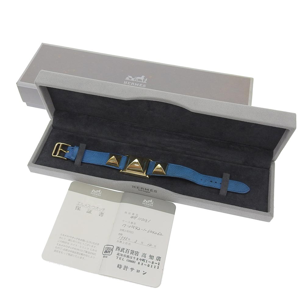 HERMES Watches Quartz Plated Gold , Leather Silver Medor White dial
