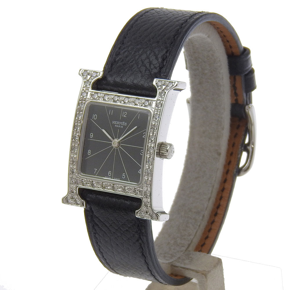 HERMES Watches Quartz HH1.210 Stainless Steel , Embossed Leather black H watch black dial