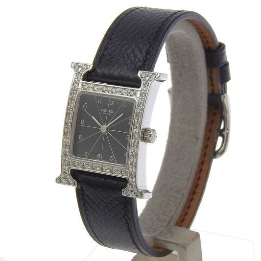 HERMES Watches Quartz HH1.210 Stainless Steel , Embossed Leather black H watch black dial