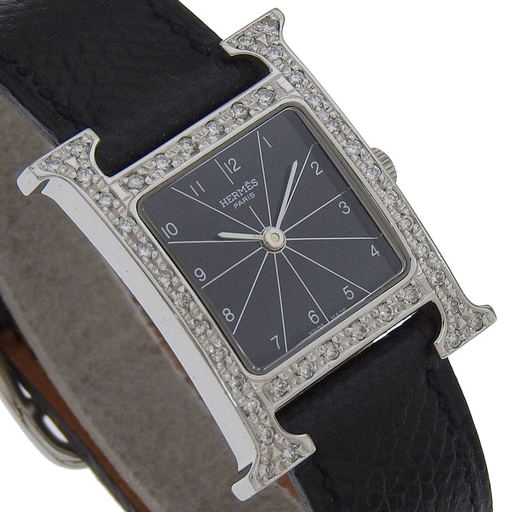 HERMES Watches Quartz HH1.210 Stainless Steel , Embossed Leather black H watch black dial