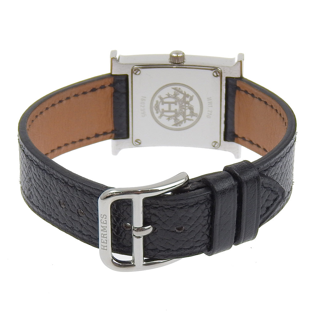 HERMES Watches Quartz HH1.210 Stainless Steel , Embossed Leather black H watch black dial