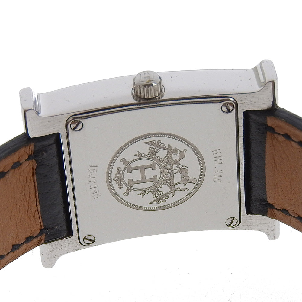 HERMES Watches Quartz HH1.210 Stainless Steel , Embossed Leather black H watch black dial