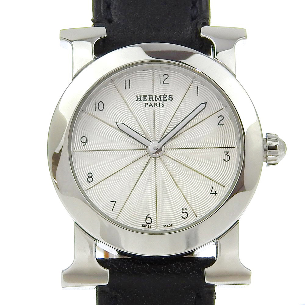 HERMES Watches Quartz HR1.210 Stainless Steel , Embossed Leather Silver H watch Rondo Silver dial