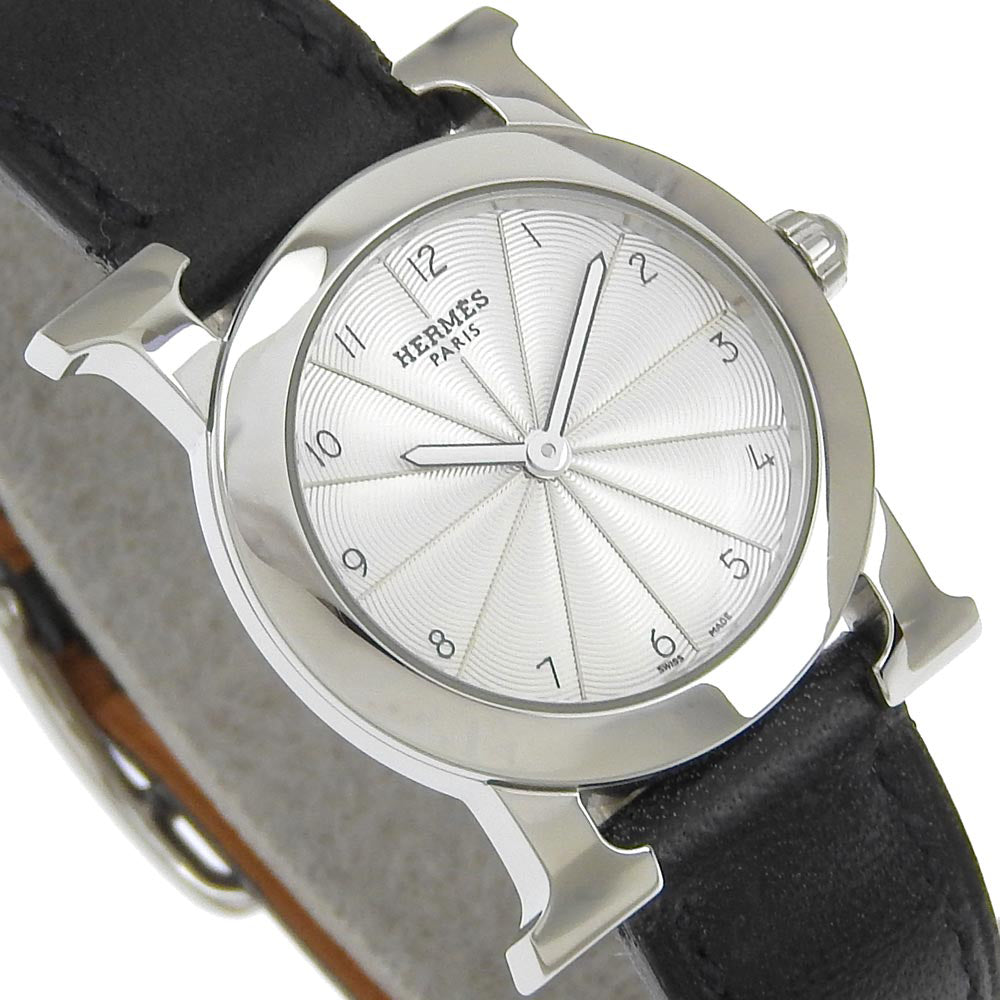 HERMES Watches Quartz HR1.210 Stainless Steel , Embossed Leather Silver H watch Rondo Silver dial