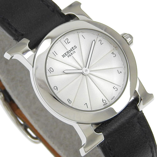 HERMES Watches Quartz HR1.210 Stainless Steel , Embossed Leather Silver H watch Rondo Silver dial