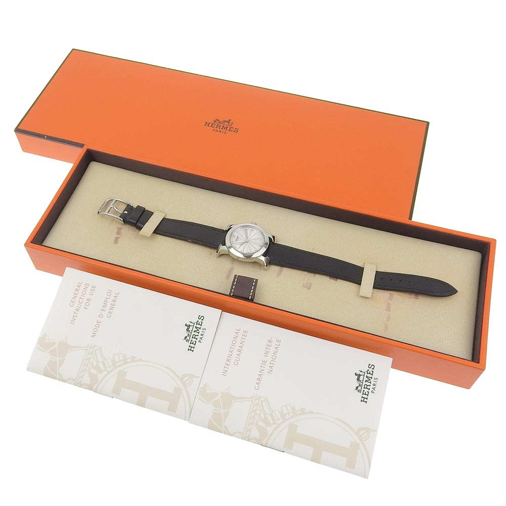 HERMES Watches Quartz HR1.210 Stainless Steel , Embossed Leather Silver H watch Rondo Silver dial