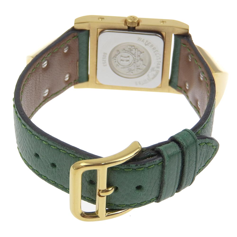 HERMES Watches Quartz Plated Gold , Leather green Medor White dial
