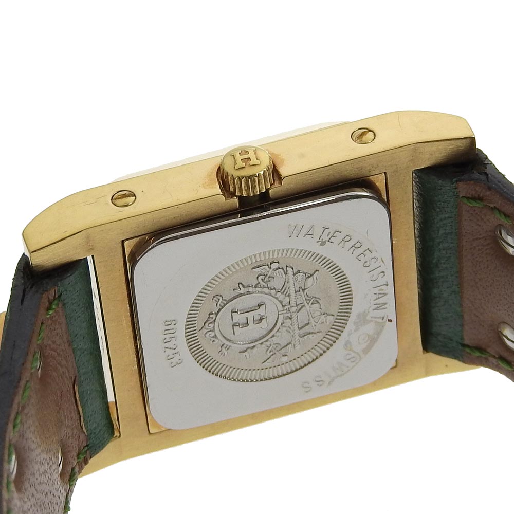 HERMES Watches Quartz Plated Gold , Leather green Medor White dial