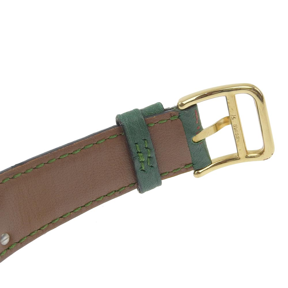 HERMES Watches Quartz Plated Gold , Leather green Medor White dial