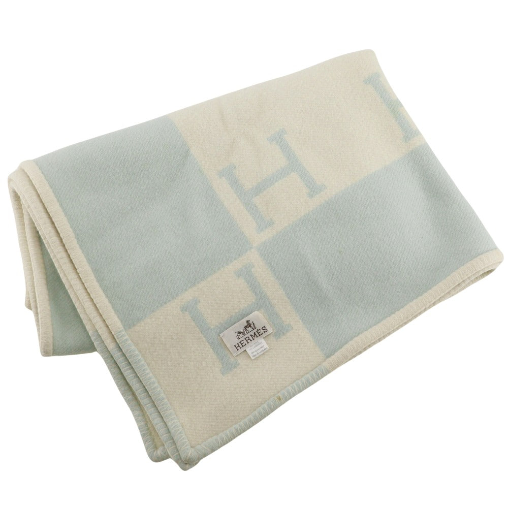 HERMES Other accessories Cashmere, Wool White / light blue Blanket Swaddling Baby Plaid Avalon Kids(Unisex) Used