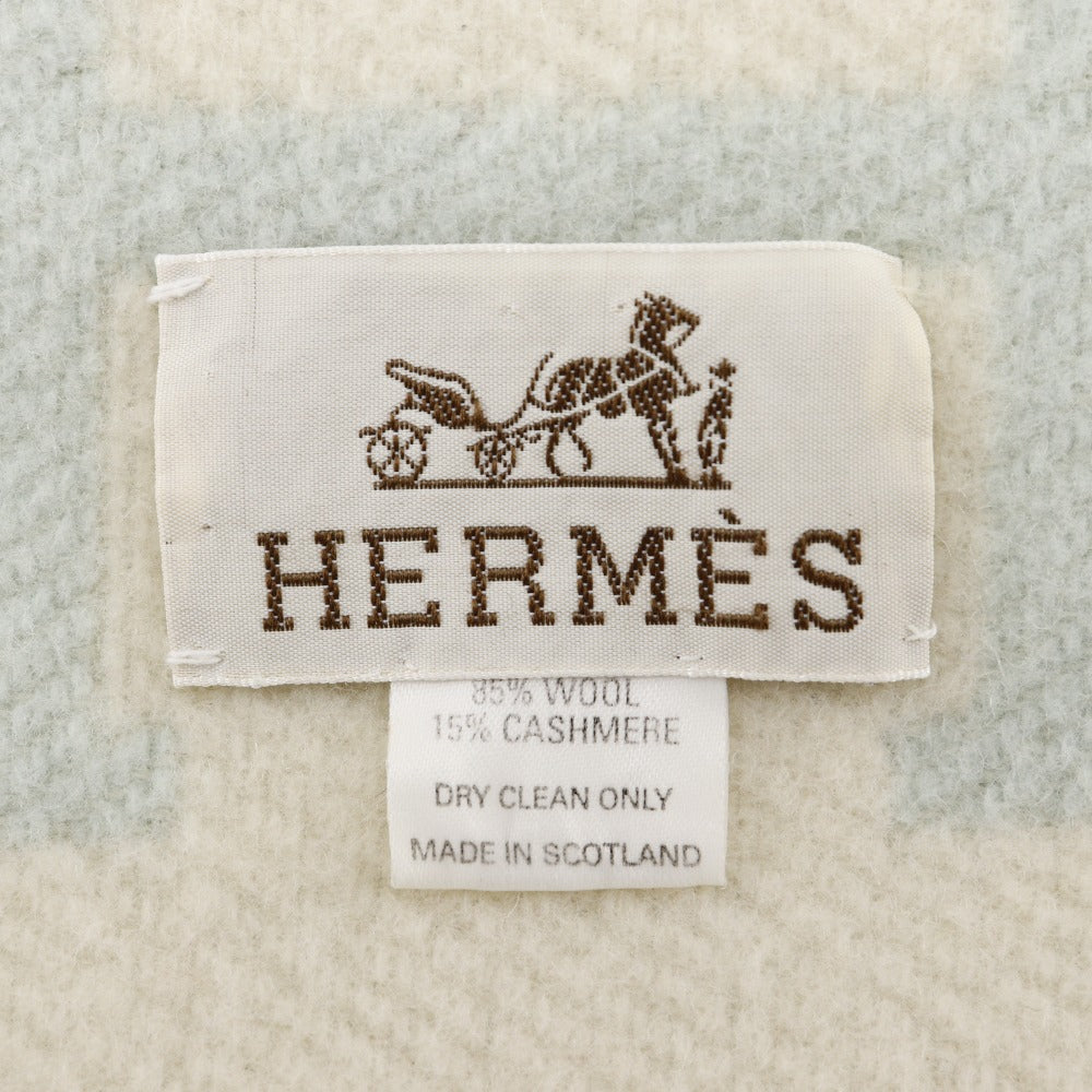 HERMES Other accessories Cashmere, Wool White / light blue Blanket Swaddling Baby Plaid Avalon Kids(Unisex) Used