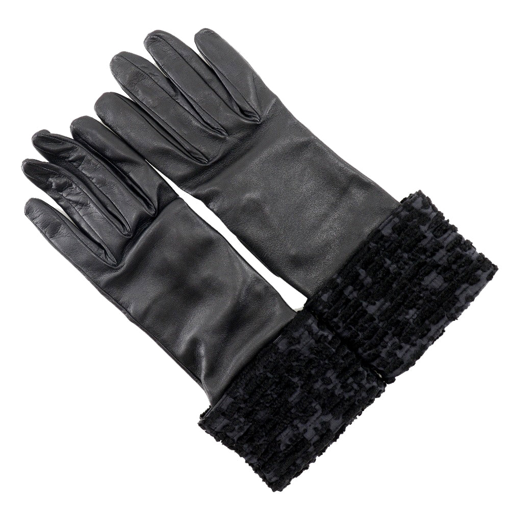 HERMES gloves Lambskin, Satin black Glove Women 7 1/2 Used