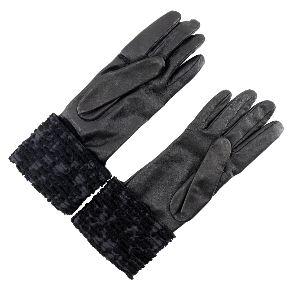 HERMES gloves Lambskin, Satin black Glove Women 7 1/2 Used