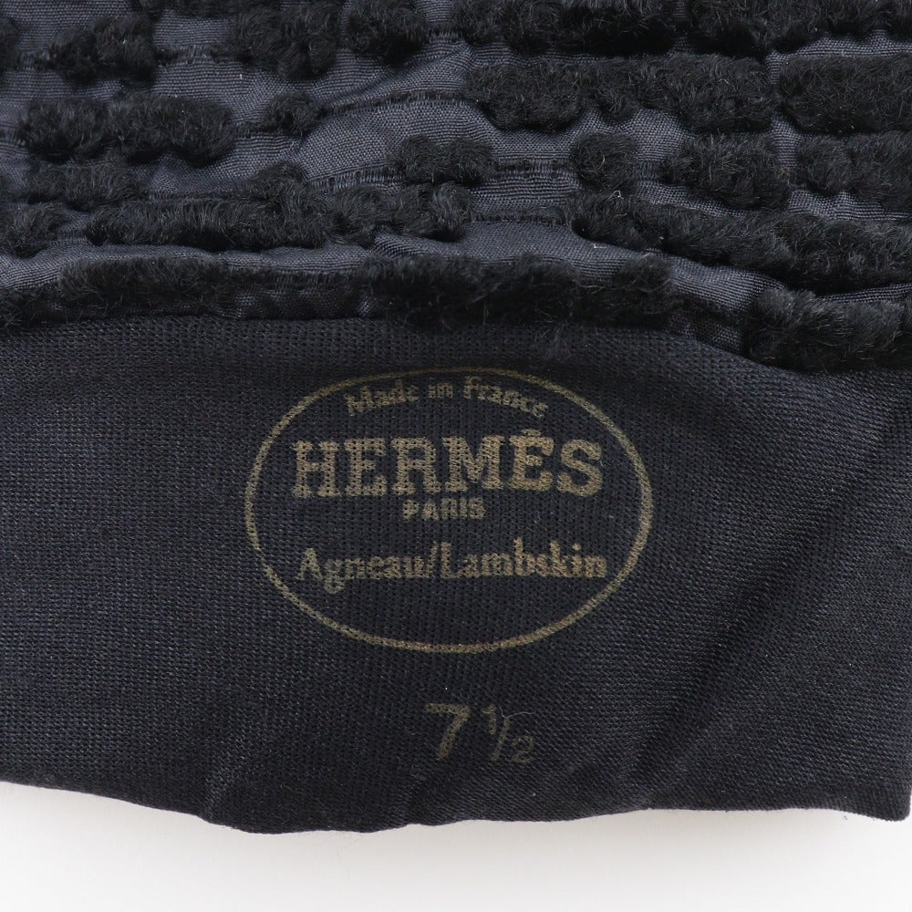 HERMES gloves Lambskin, Satin black Glove Women 7 1/2 Used