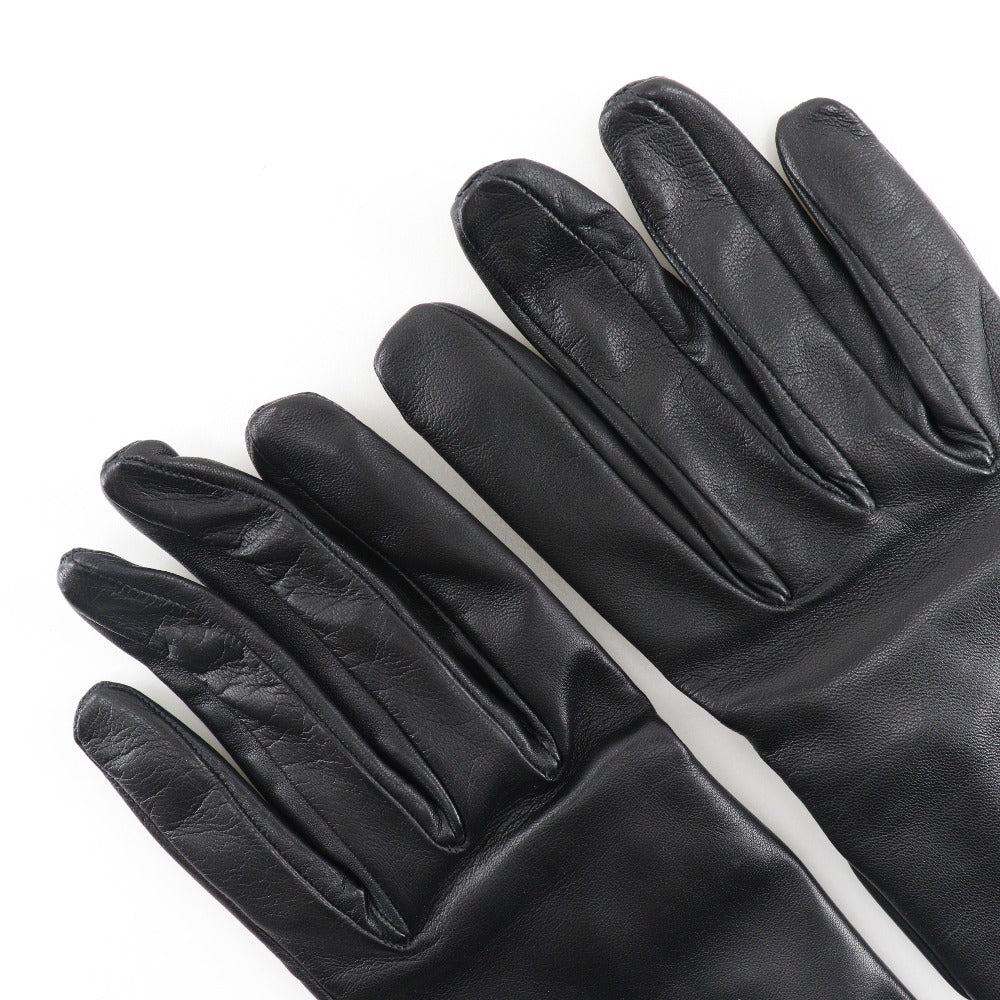 HERMES gloves Lambskin, Satin black Glove Women 7 1/2 Used