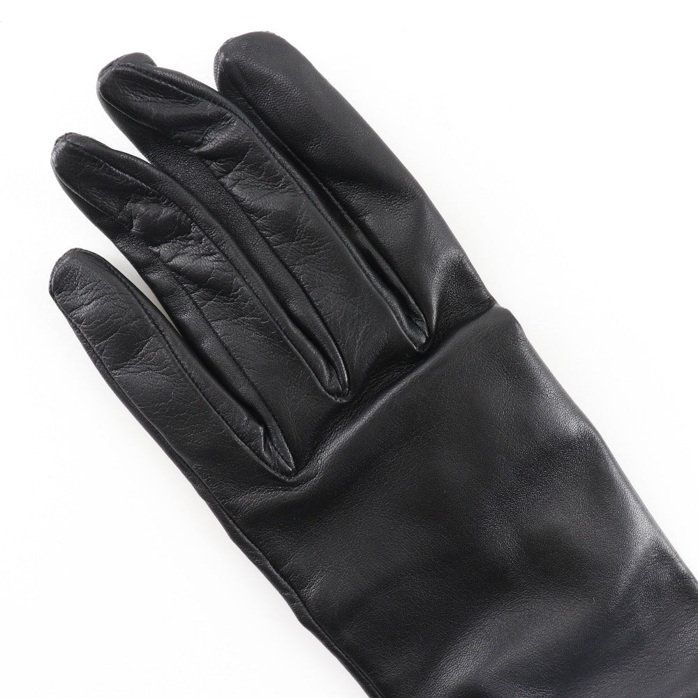 HERMES gloves Lambskin, Satin black Glove Women 7 1/2 Used
