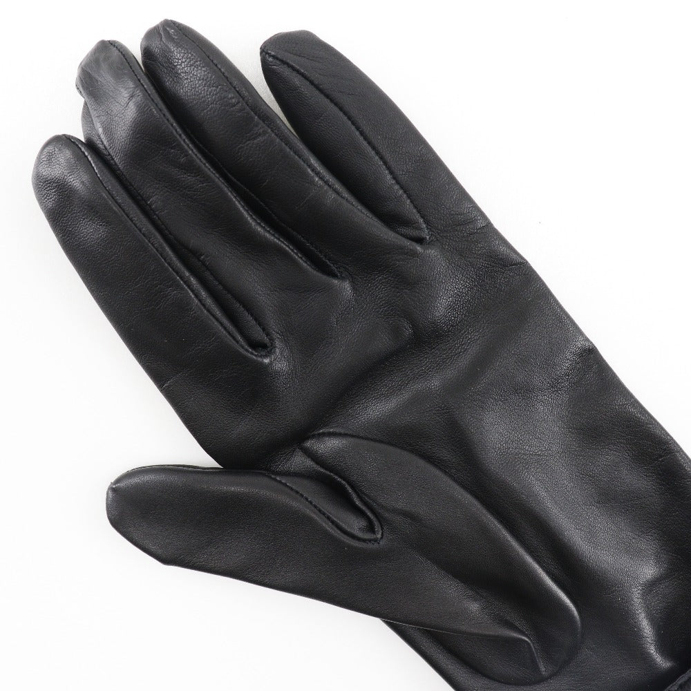 HERMES gloves Lambskin, Satin black Glove Women 7 1/2 Used