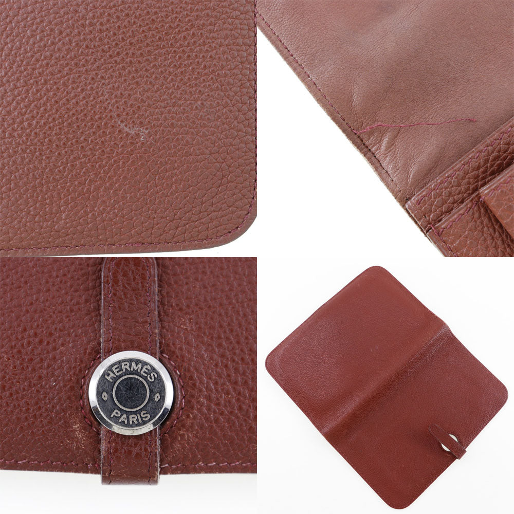 HERMES Long Wallet Purse Taurillon Clemence SilverMetal Dogon GM Women Used