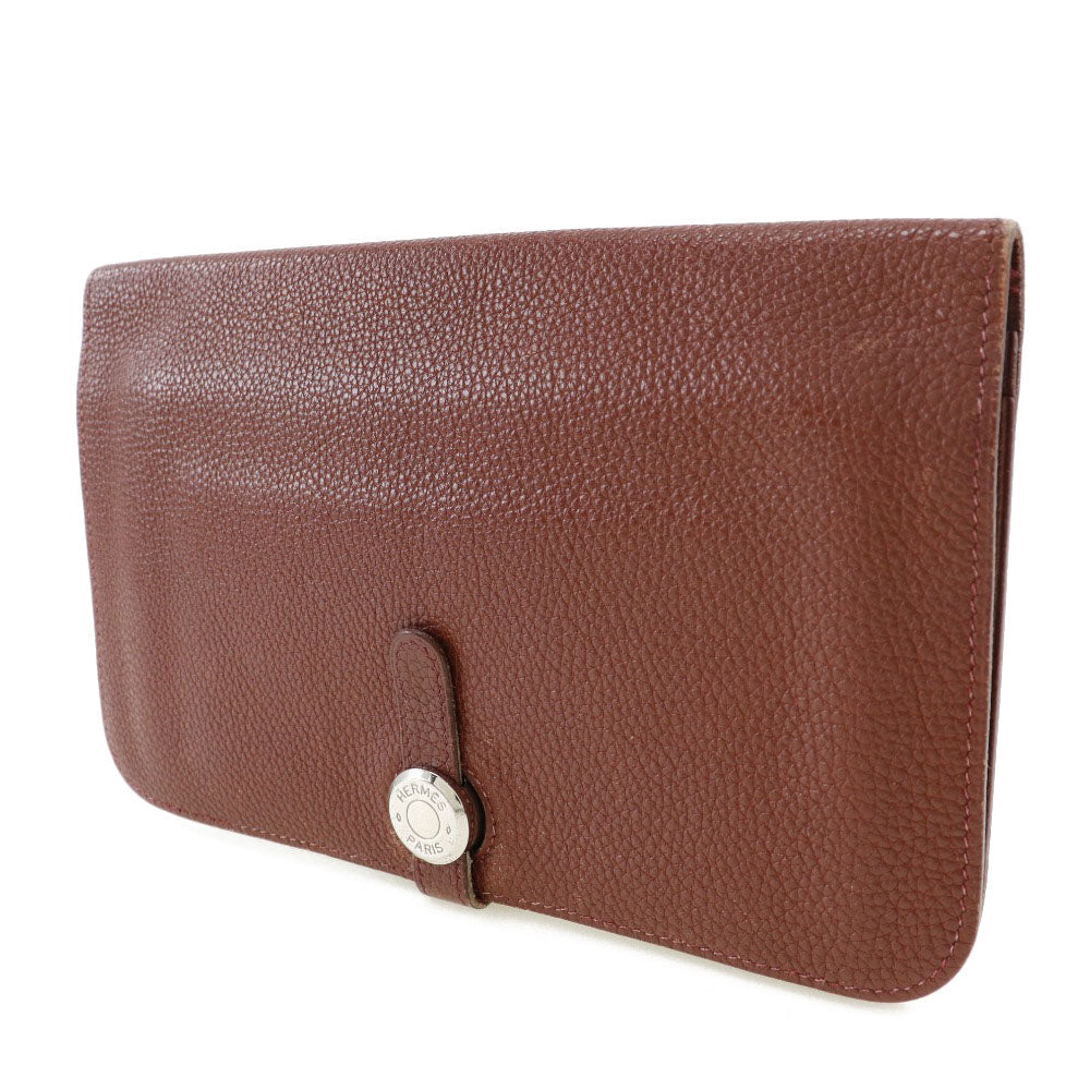 HERMES Long Wallet Purse Taurillon Clemence SilverMetal Dogon GM Women Used