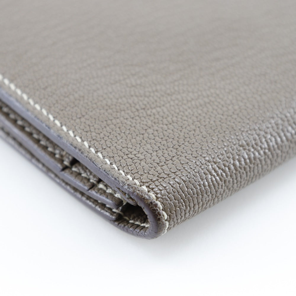 HERMES Long Wallet Purse Shave Grey SilverMetal Bane Souffle Women Used