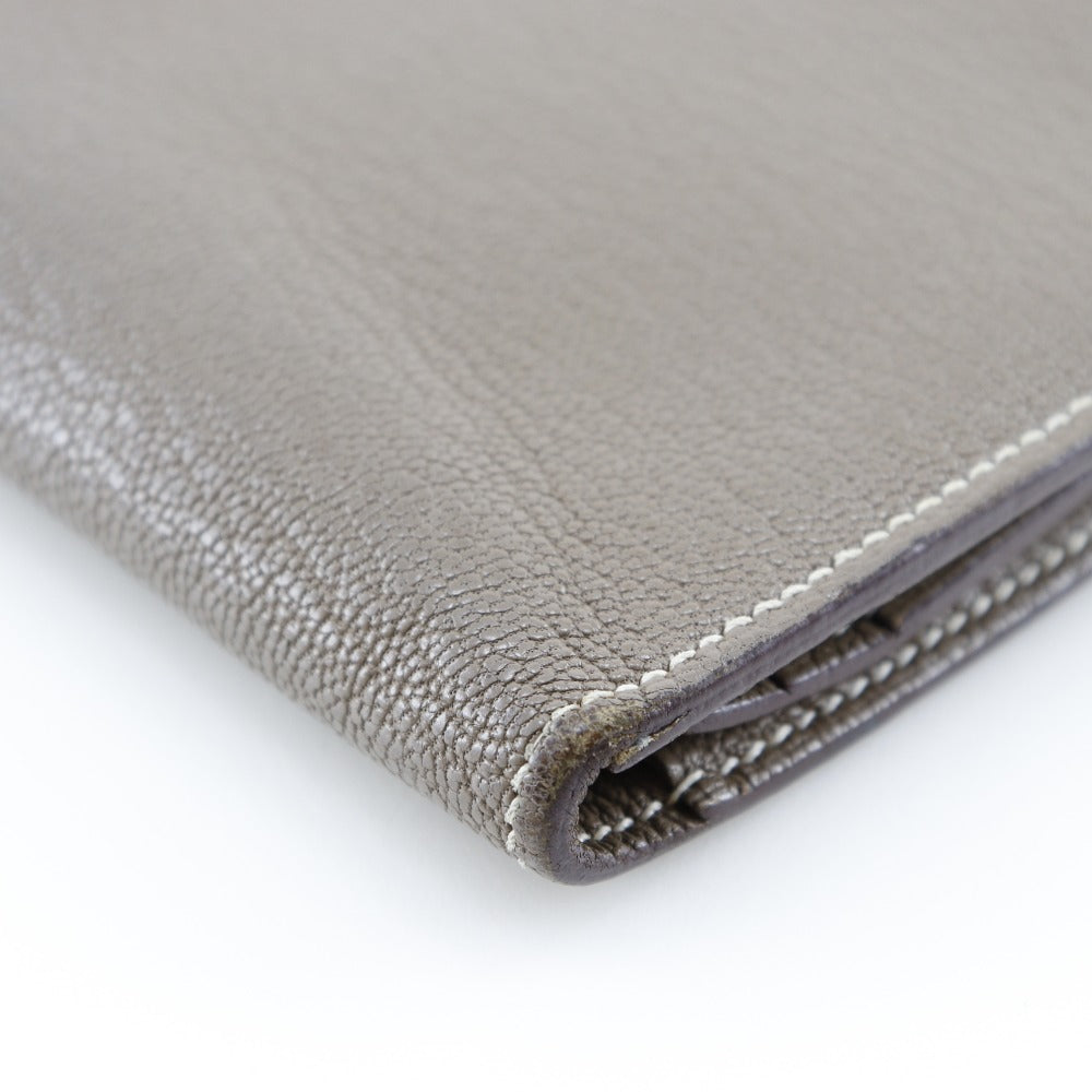HERMES Long Wallet Purse Shave Grey SilverMetal Bane Souffle Women Used