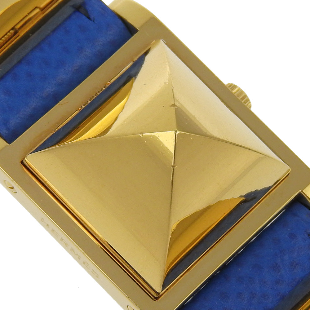 HERMES Watches Quartz Plated Gold, embossed leather gold Medor White dial