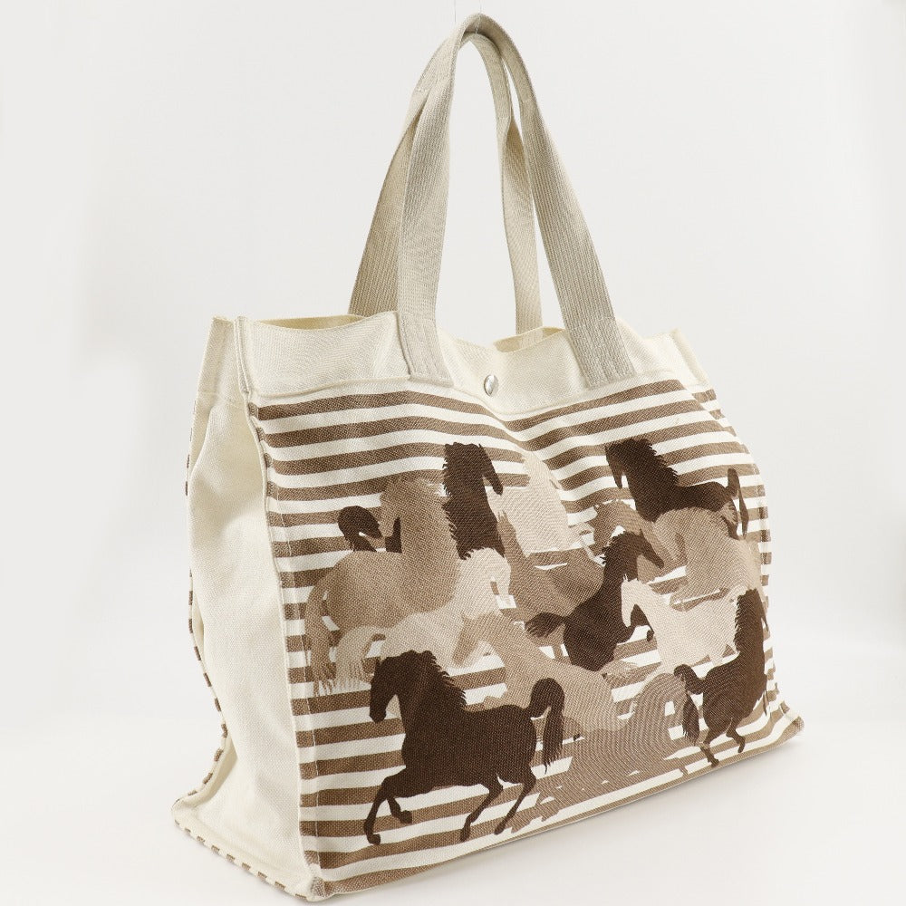 HERMES Tote Bag canvas Brown/Off White Chevault Women(Unisex) Used