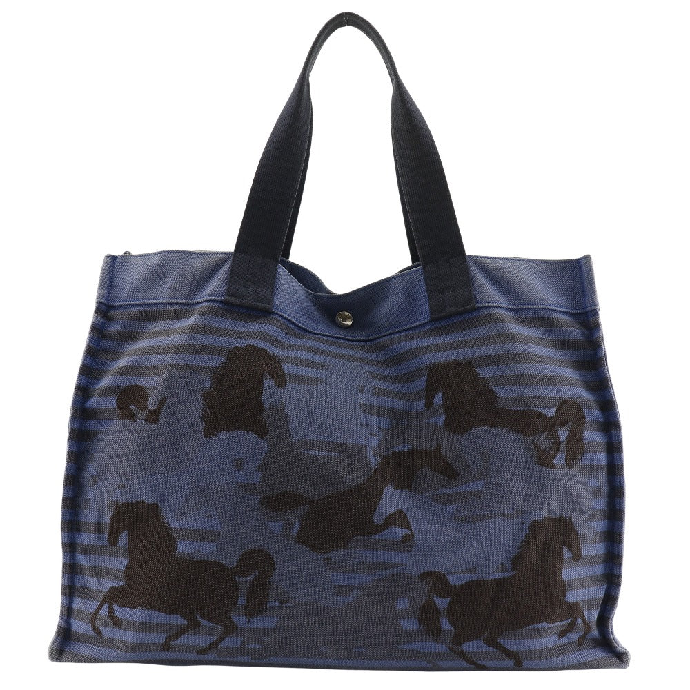 HERMES Tote Bag canvas Blue, Black Chevault Women(Unisex) Used