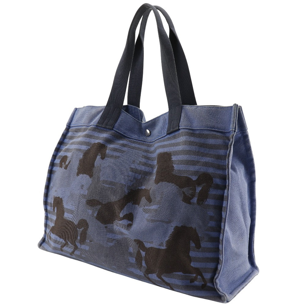HERMES Tote Bag canvas Blue, Black Chevault Women(Unisex) Used