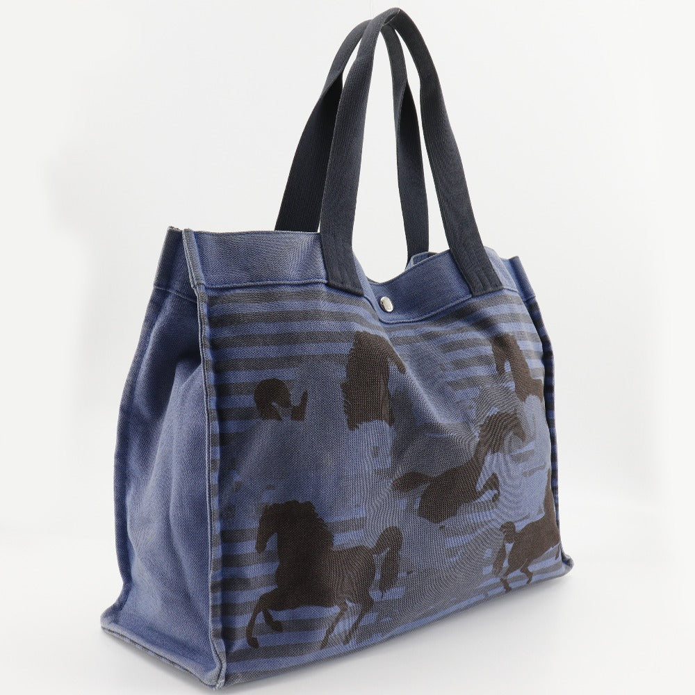 HERMES Tote Bag canvas Blue, Black Chevault Women(Unisex) Used