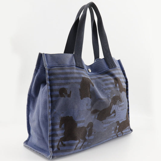 HERMES Tote Bag canvas Blue, Black Chevault Women(Unisex) Used