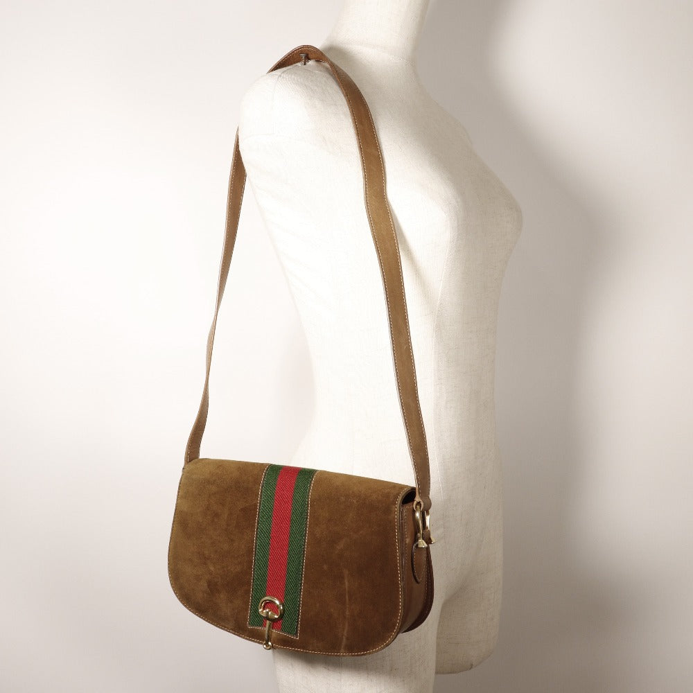 GUCCI Shoulder Bag Suede, Leather beige Sherry line Old Gucci Women Used