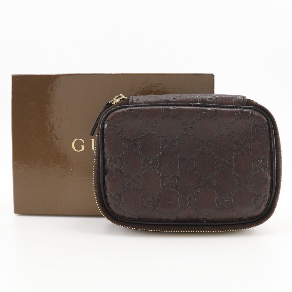 GUCCI Pouch 191187 Sima leather Brown GG Jewelry case Women Used