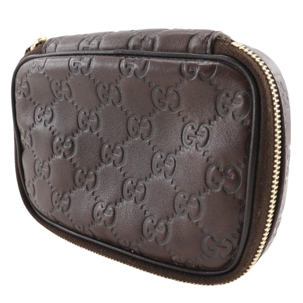 GUCCI Pouch 191187 Sima leather Brown GG Jewelry case Women Used