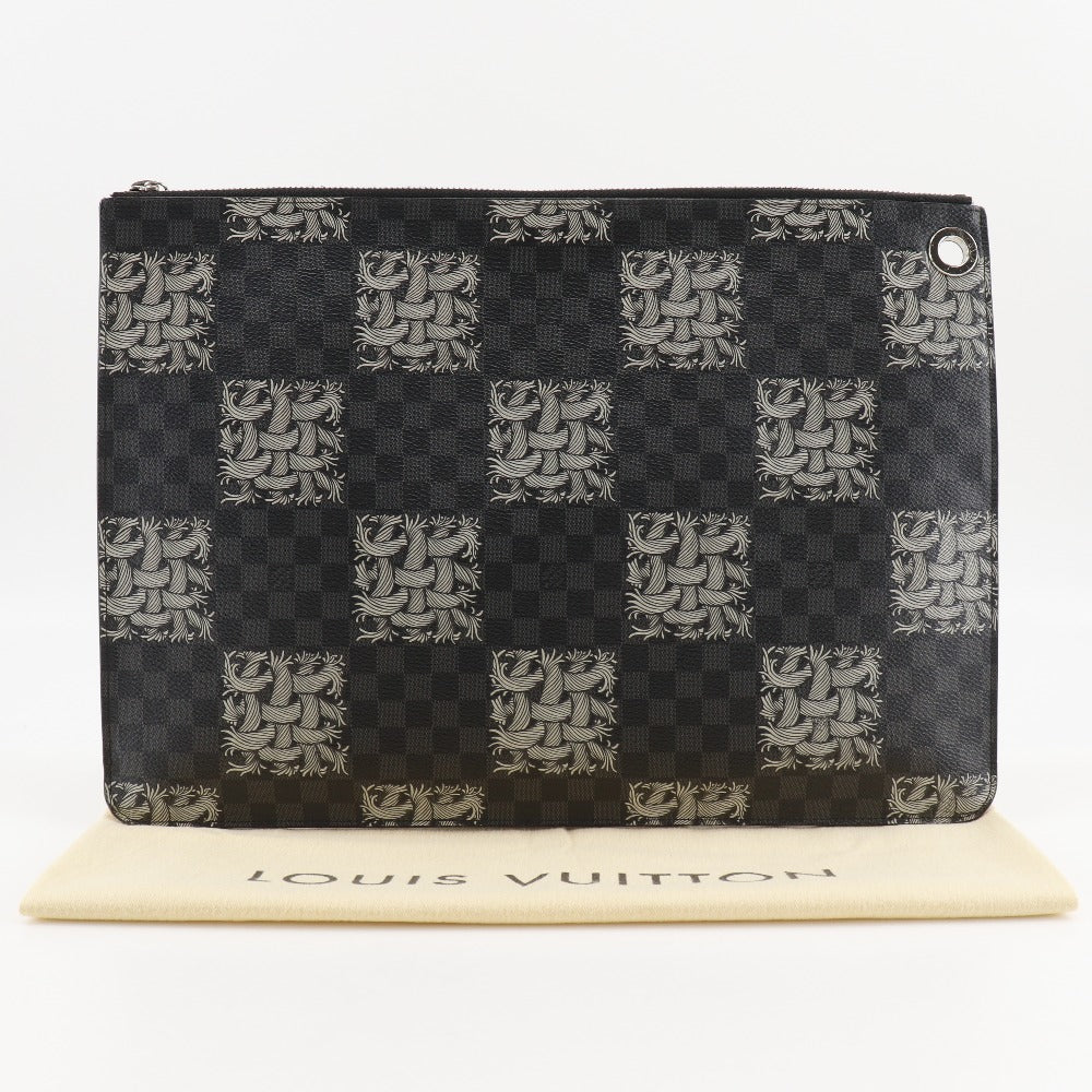 LOUIS VUITTON Clutch bag M61232 Damier Grafitto Canvas black Christopher nemes Pochette Jules GM mens Used