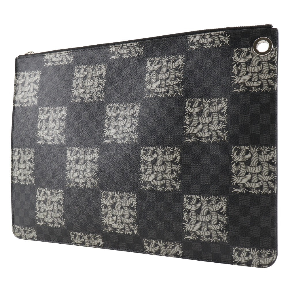 LOUIS VUITTON Clutch bag M61232 Damier Grafitto Canvas black Christopher nemes Pochette Jules GM mens Used