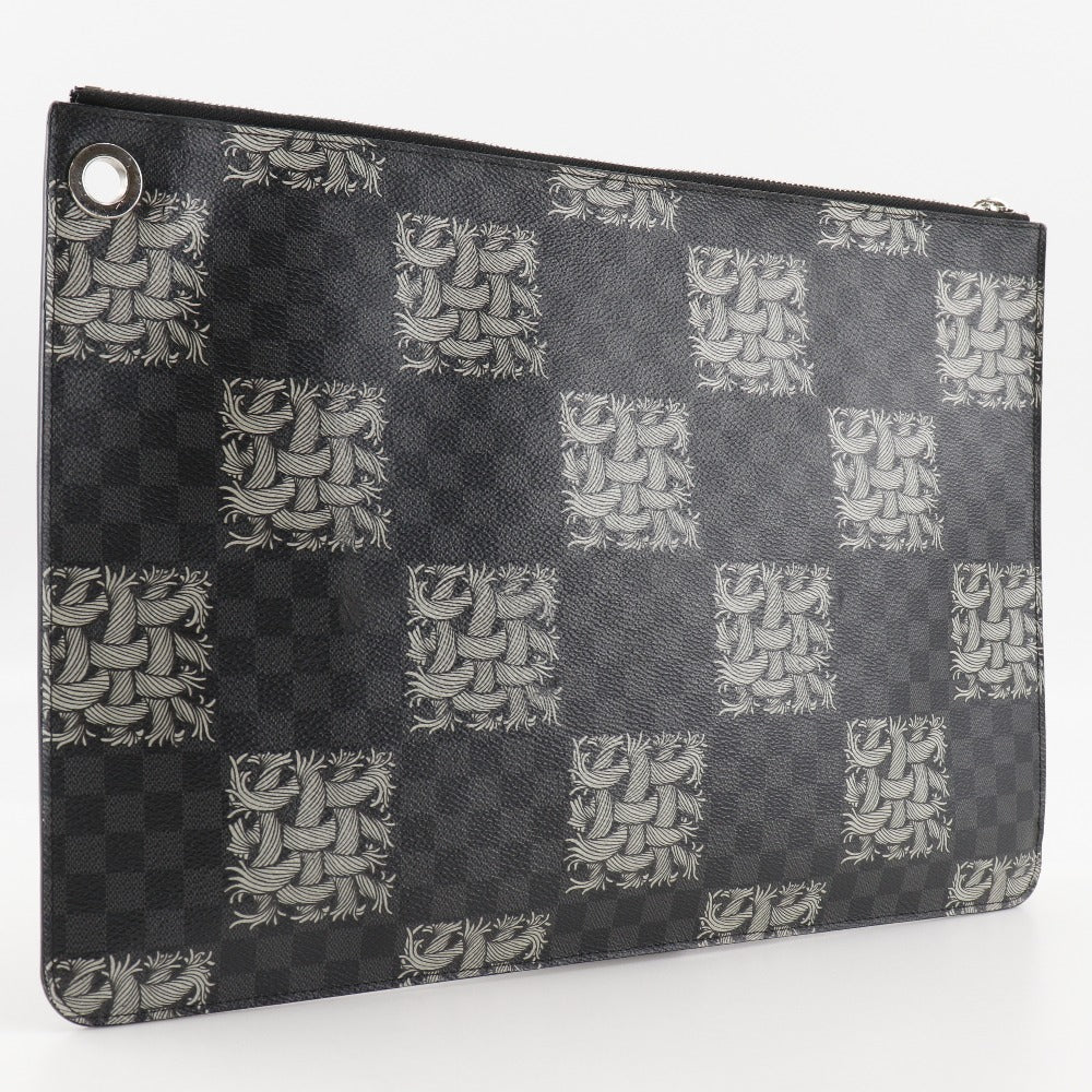 LOUIS VUITTON Clutch bag M61232 Damier Grafitto Canvas black Christopher nemes Pochette Jules GM mens Used