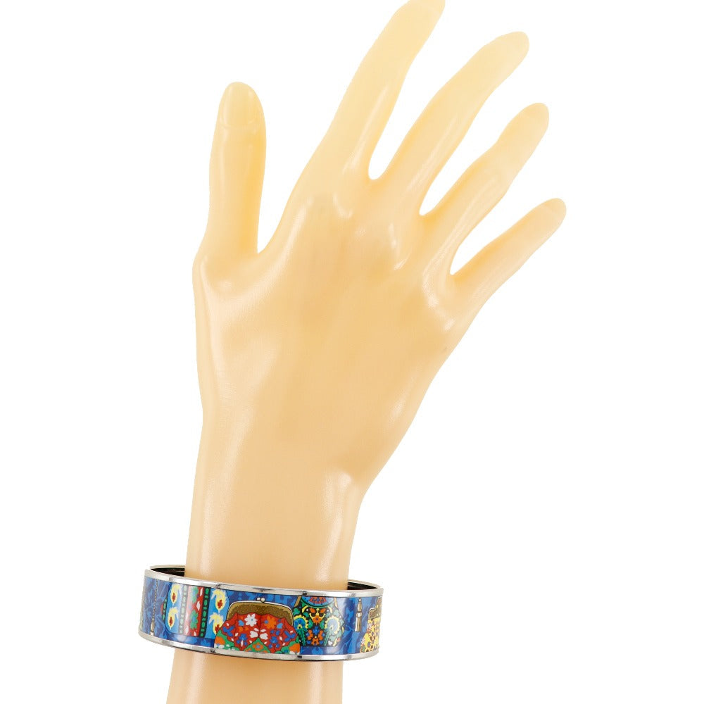 HERMES Bangle metallic Silver / blue cloisonne Emilel GM Women Used