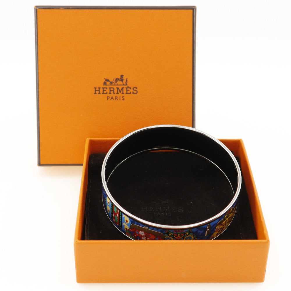 HERMES Bangle metallic Silver / blue cloisonne Emilel GM Women Used