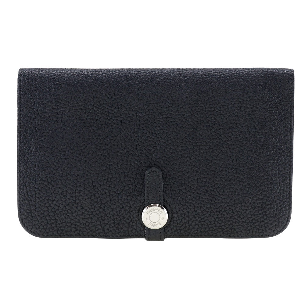 HERMES Long Wallet Purse Togo Black/Silver Metal Dogon GM Women(Unisex) Used