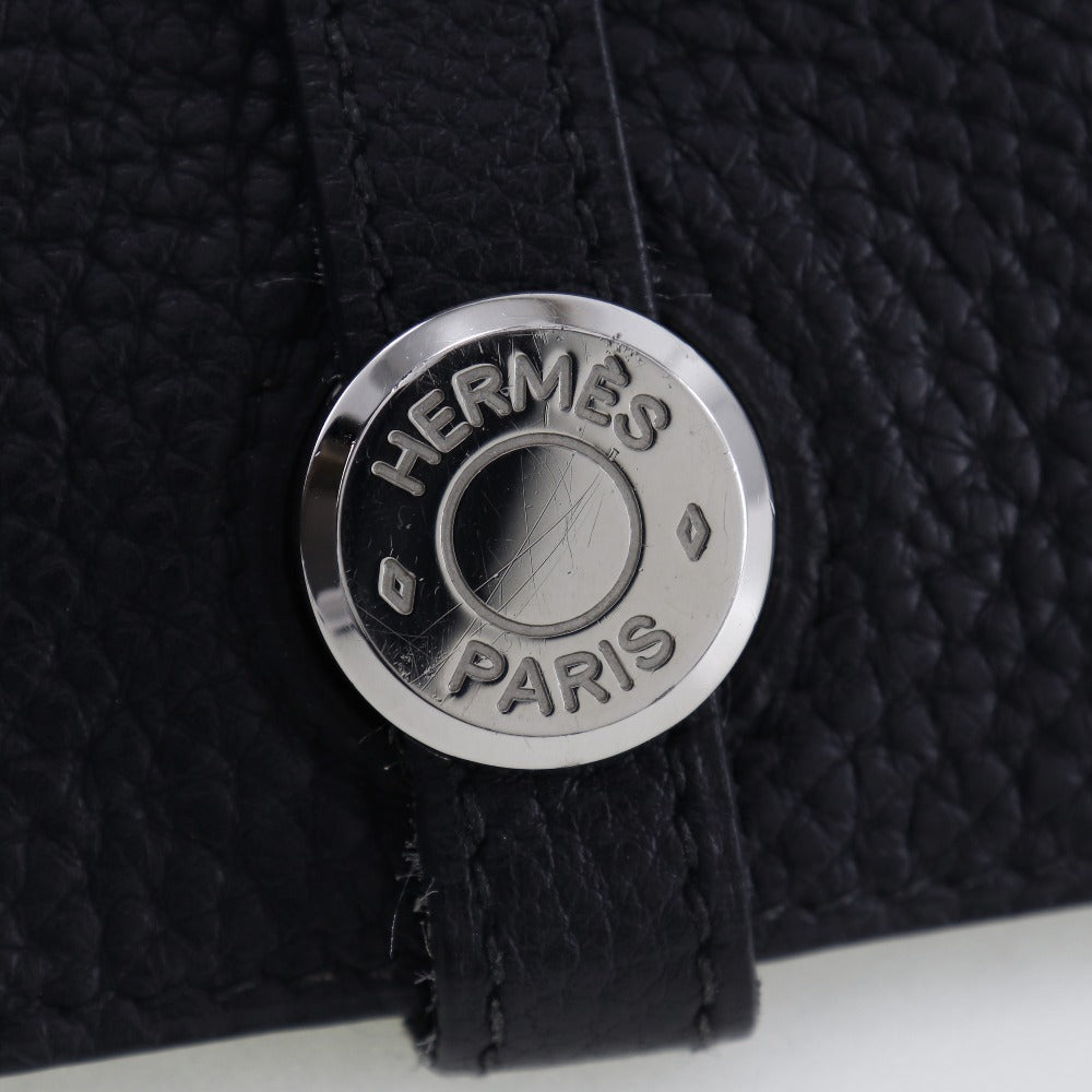 HERMES Long Wallet Purse Togo Black/Silver Metal Dogon GM Women(Unisex) Used