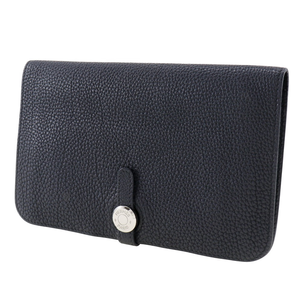 HERMES Long Wallet Purse Togo Black/Silver Metal Dogon GM Women(Unisex) Used