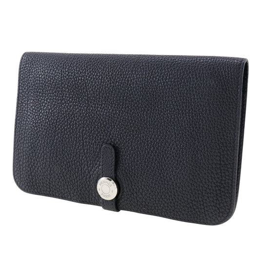 HERMES Long Wallet Purse Togo Black/Silver Metal Dogon GM Women(Unisex) Used