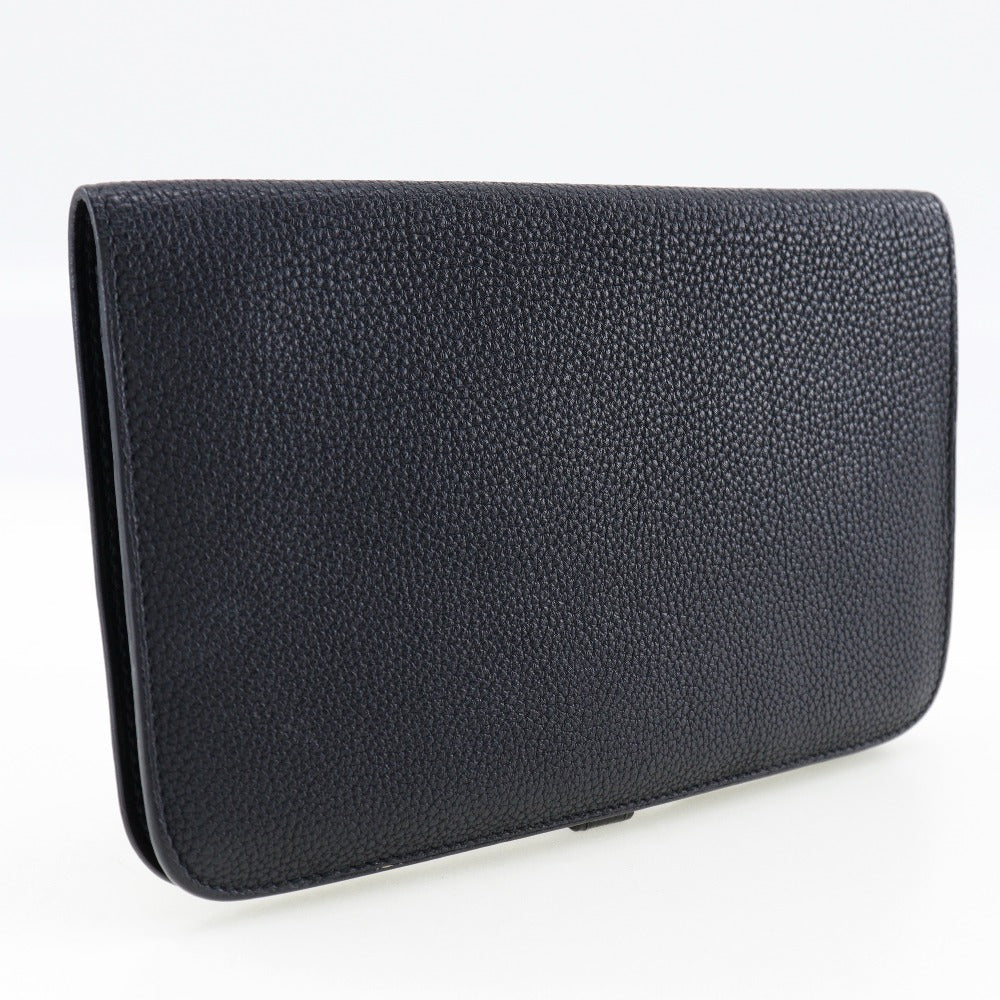 HERMES Long Wallet Purse Togo Black/Silver Metal Dogon GM Women(Unisex) Used