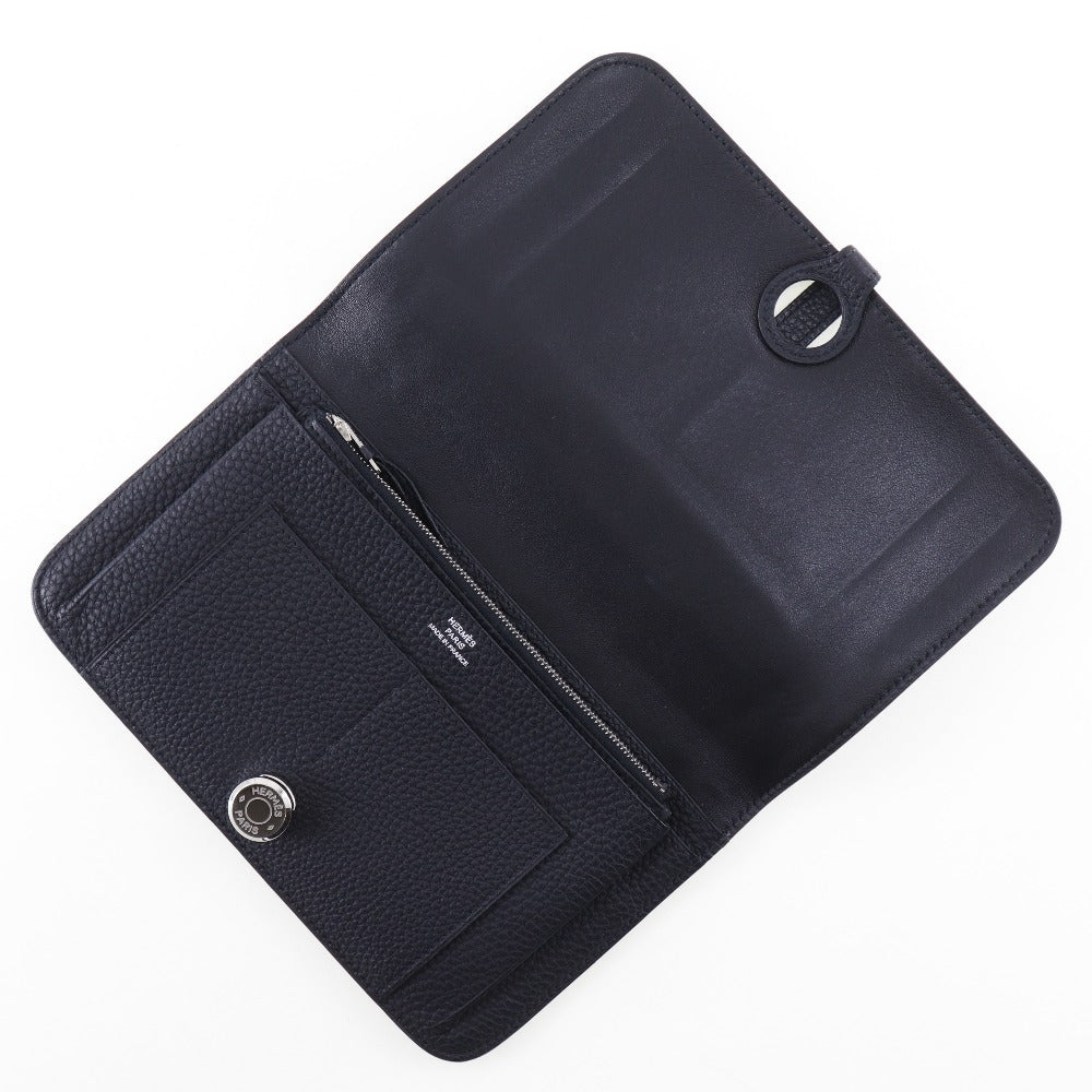 HERMES Long Wallet Purse Togo Black/Silver Metal Dogon GM Women(Unisex) Used
