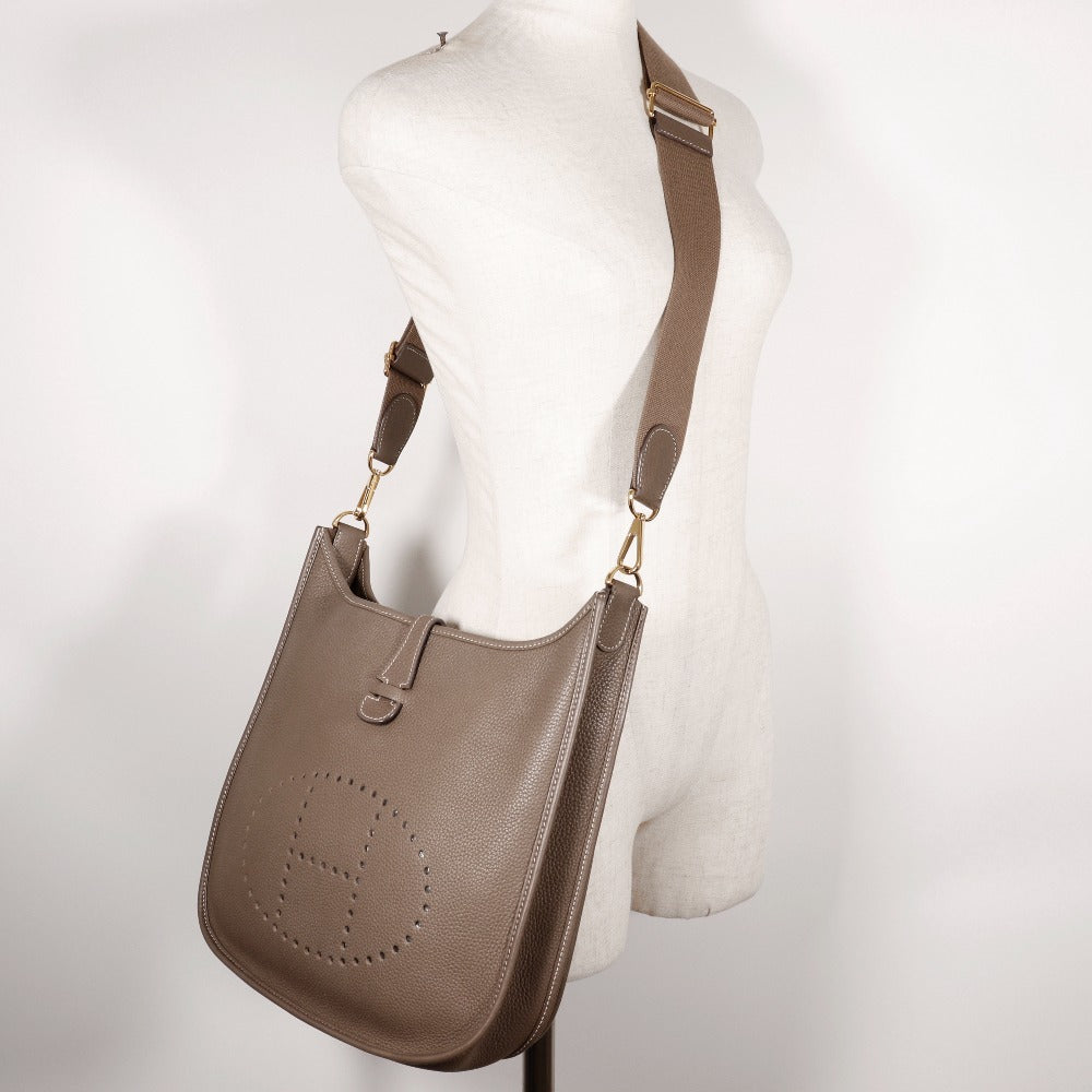 HERMES Shoulder Bag Taurillon Clemence Gold Metal Evelyn 3PM Women Used